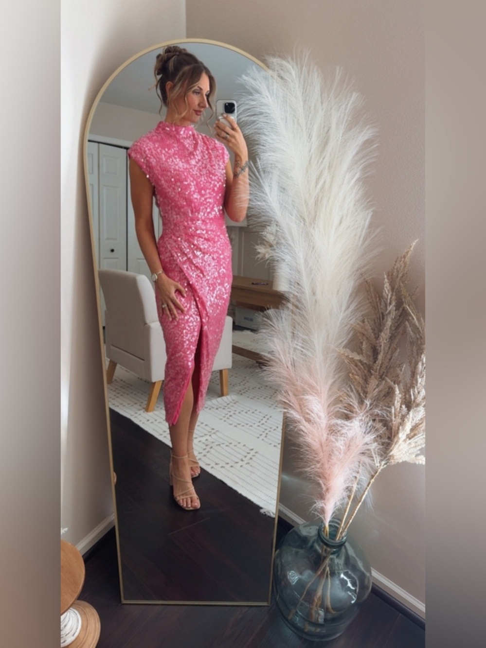 Saylor Renata Sequin Midi Dress Pink Small